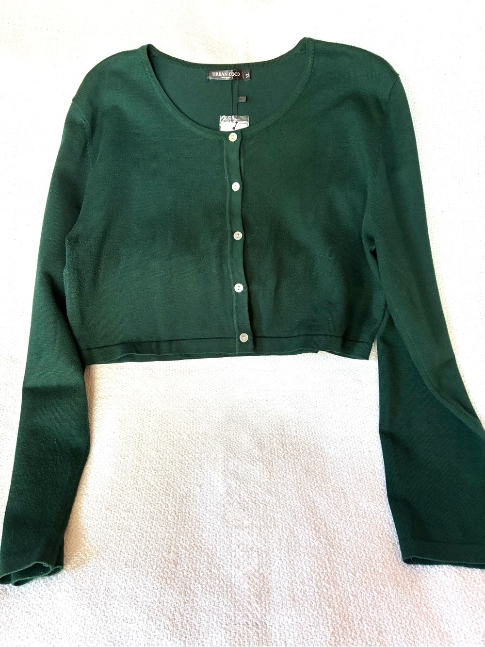 Urban CoCo Women’s XL Cropped Cardigan Sweater Forest Green Button Front NWT